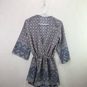 B-Sharp Boho Dress Womens Small Blue Coral Geometric Print Elastic Waist